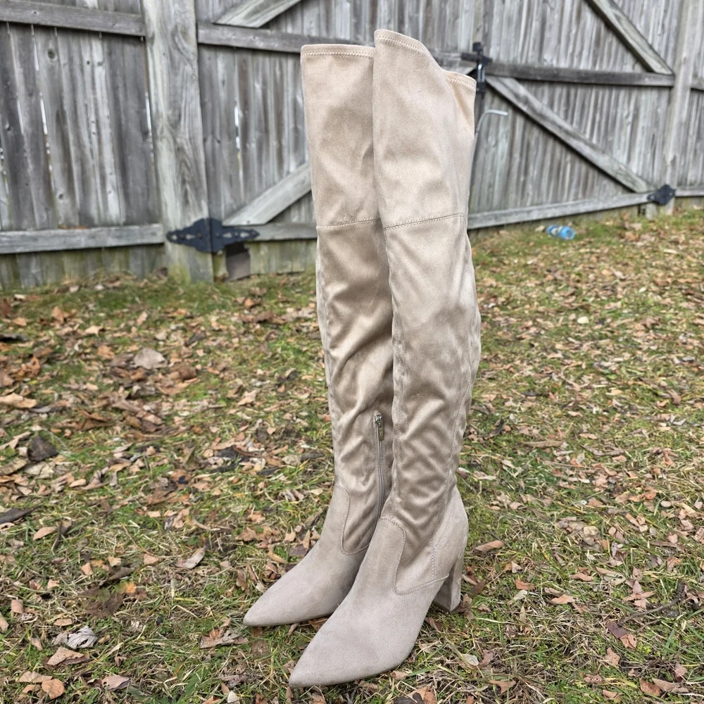 Marc Fisher Over the Knee Boots High Heel Size 9.5 Dark Natural Faux Suede